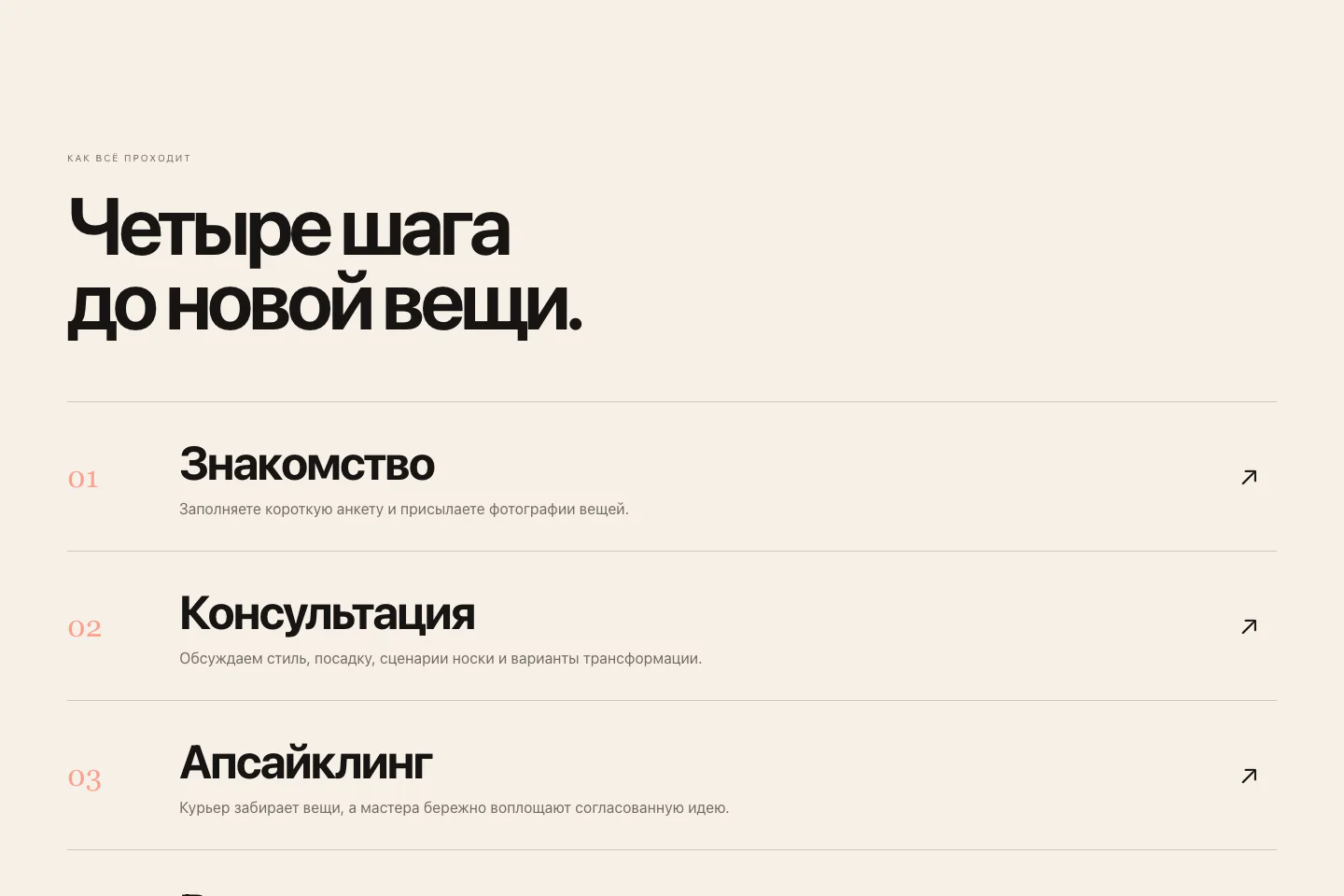 Раздел новой версии MixTrends с четырьмя последовательными шагами работы над вещью