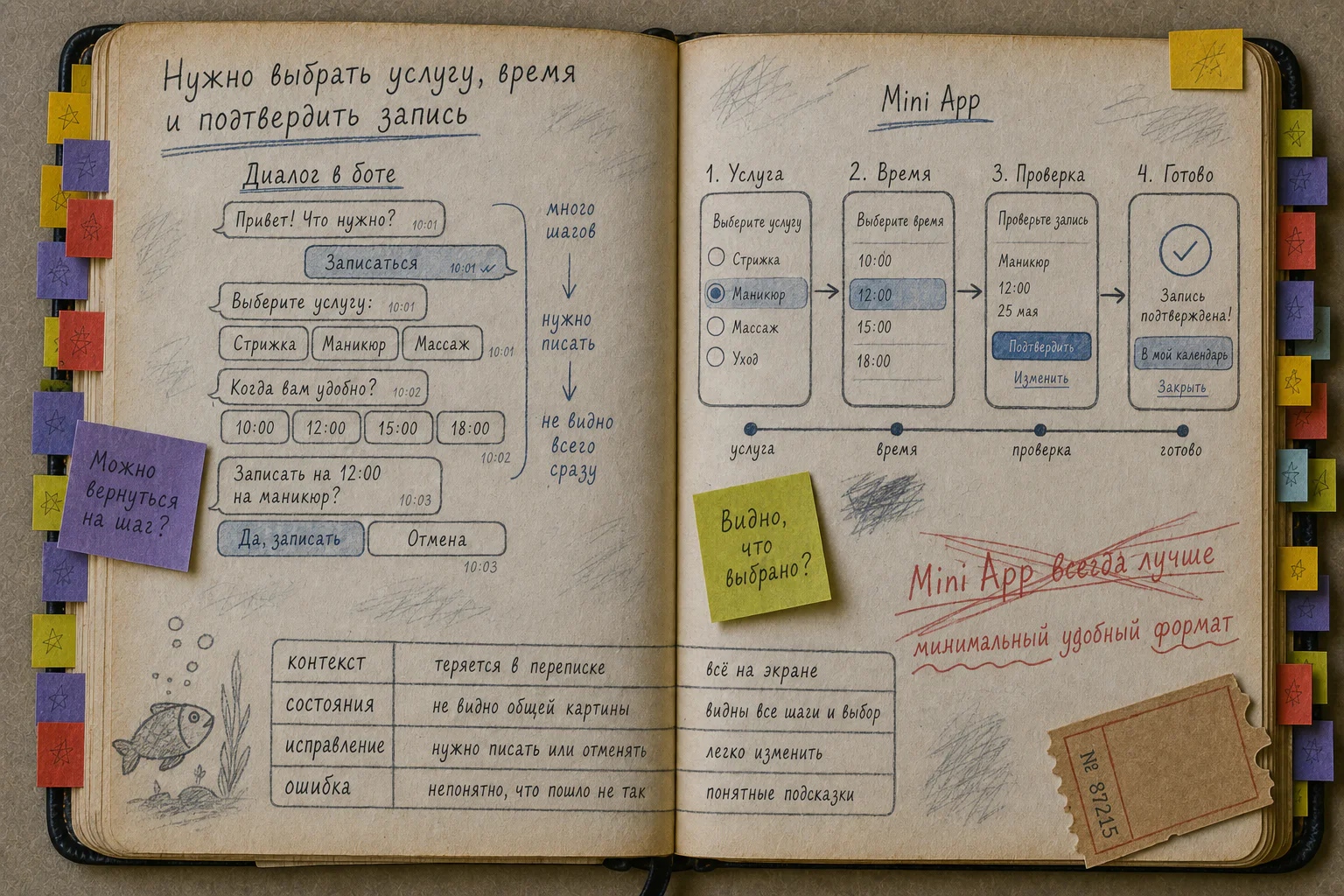 Старая рабочая книга со сравнением одного сценария в Telegram-боте и Mini App