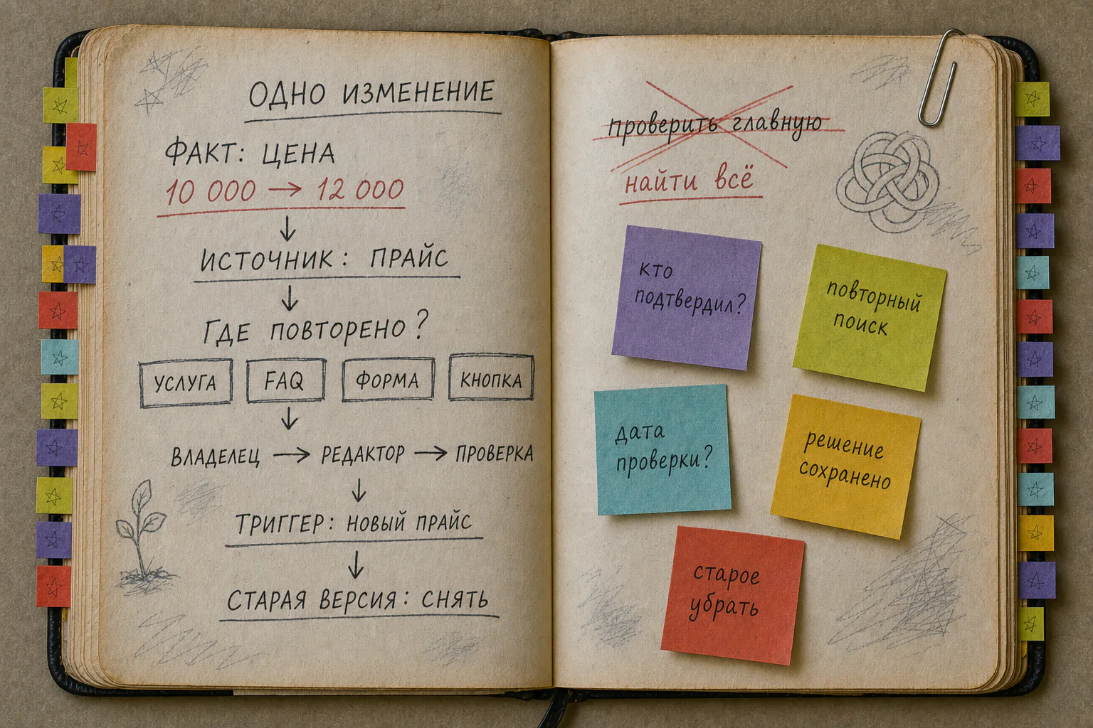 Раскрытая рабочая книга с одним фактом, его источником, вхождениями, ролями, триггером и действием со старой версией