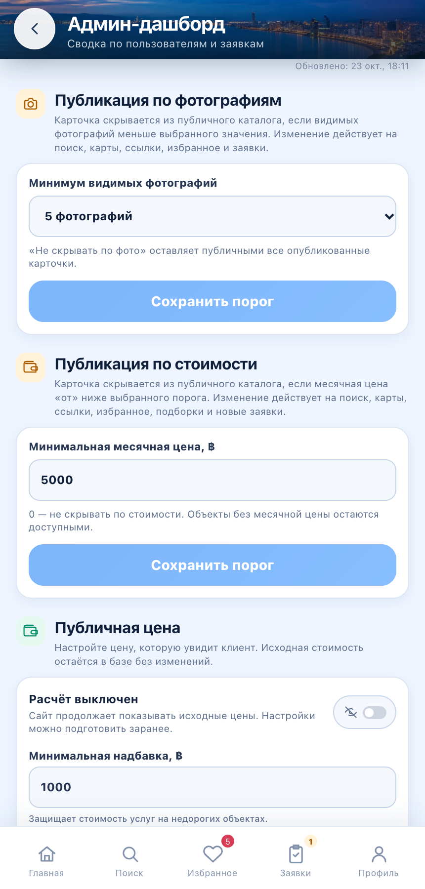 Админка: публикация